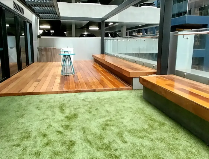 Timber deck with artificial grass and seating
